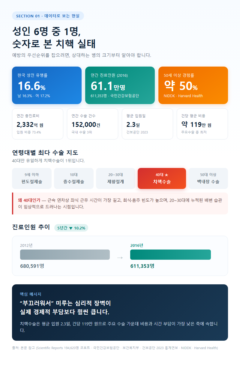 1. 성인 6명 중 1명, 숫자로 본 치핵 실태