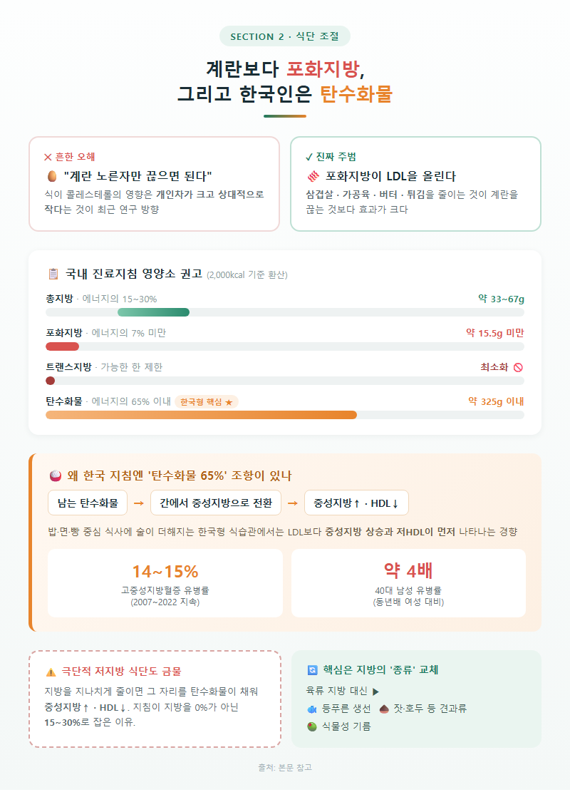 2. 식단 조절 — 계란보다 포화지방, 그리고 한국인은 탄수화물