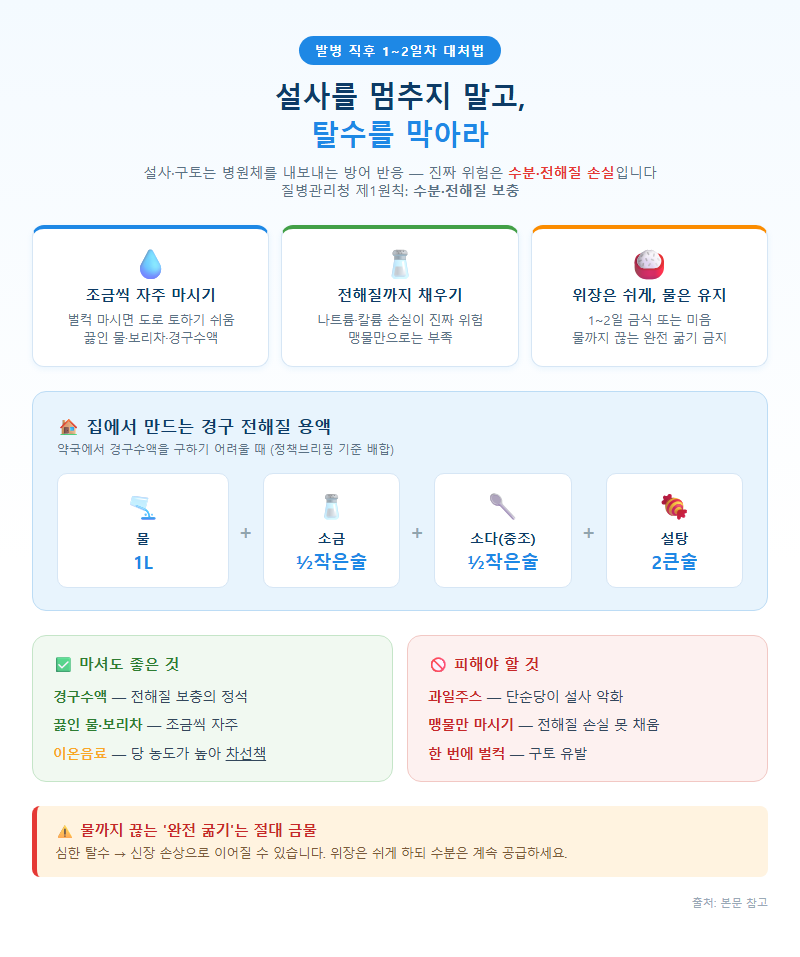 2. 발병 직후 1~2일차, 수분·전해질 보충이 전부다