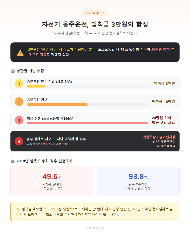 3. 자전거 음주운전, 범칙금 3만원의 함정