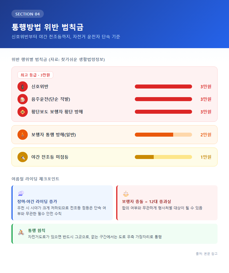 4. 통행방법 위반 범칙금 — 신호위반부터 야간 전조등까지
