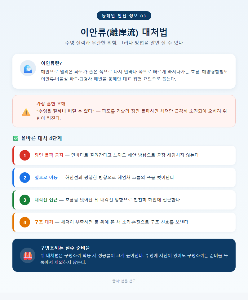 3. 이안류 대처법 — 수영 실력과 무관한 위험