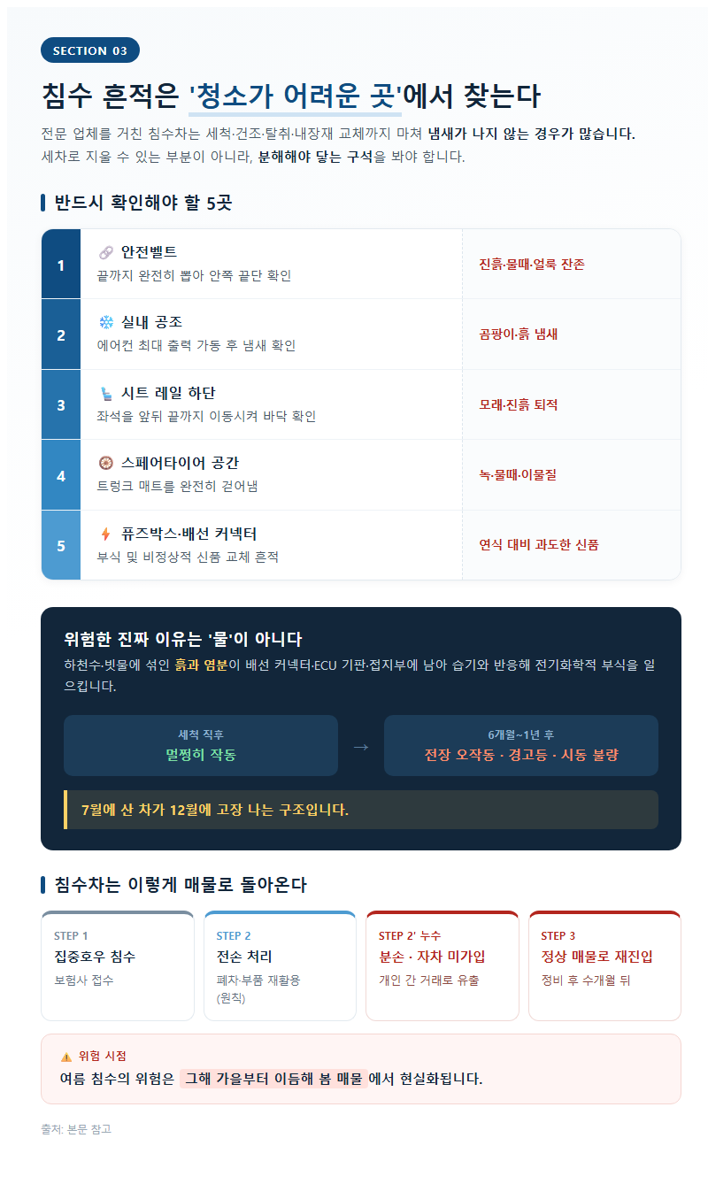 3. 침수 흔적은 '청소가 어려운 곳'에서 찾는다