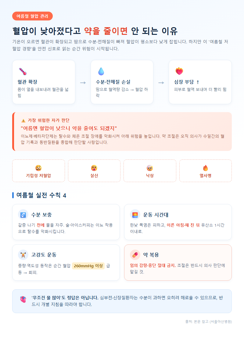 4. 여름철 함정: 혈압이 낮아졌다고 약을 줄이면 안 되는 이유