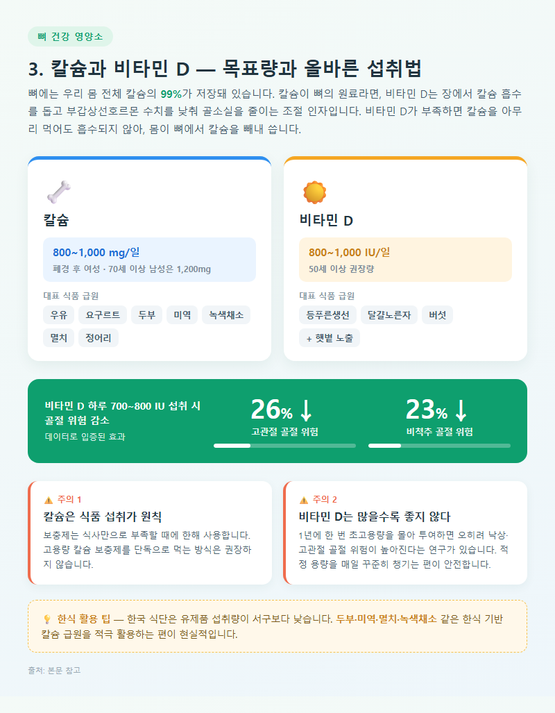 3. 칼슘과 비타민 D — 목표량과 올바른 섭취법