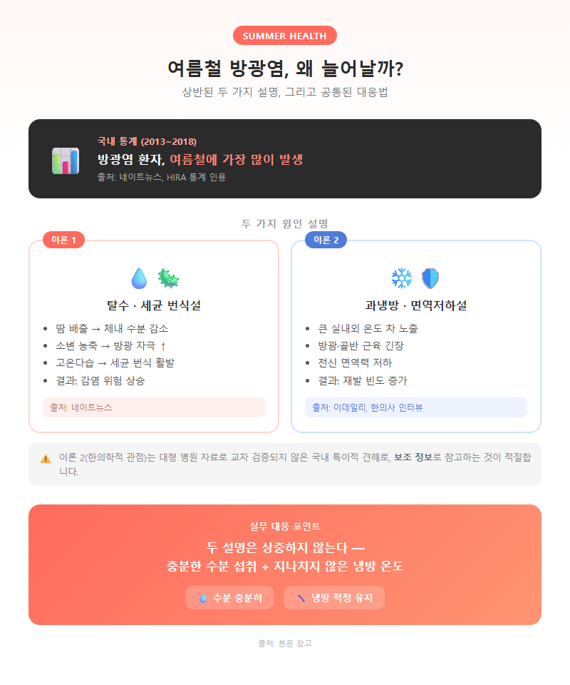 3. 여름철 방광염, 왜 늘어날까 — 두 가지 상반된 설명