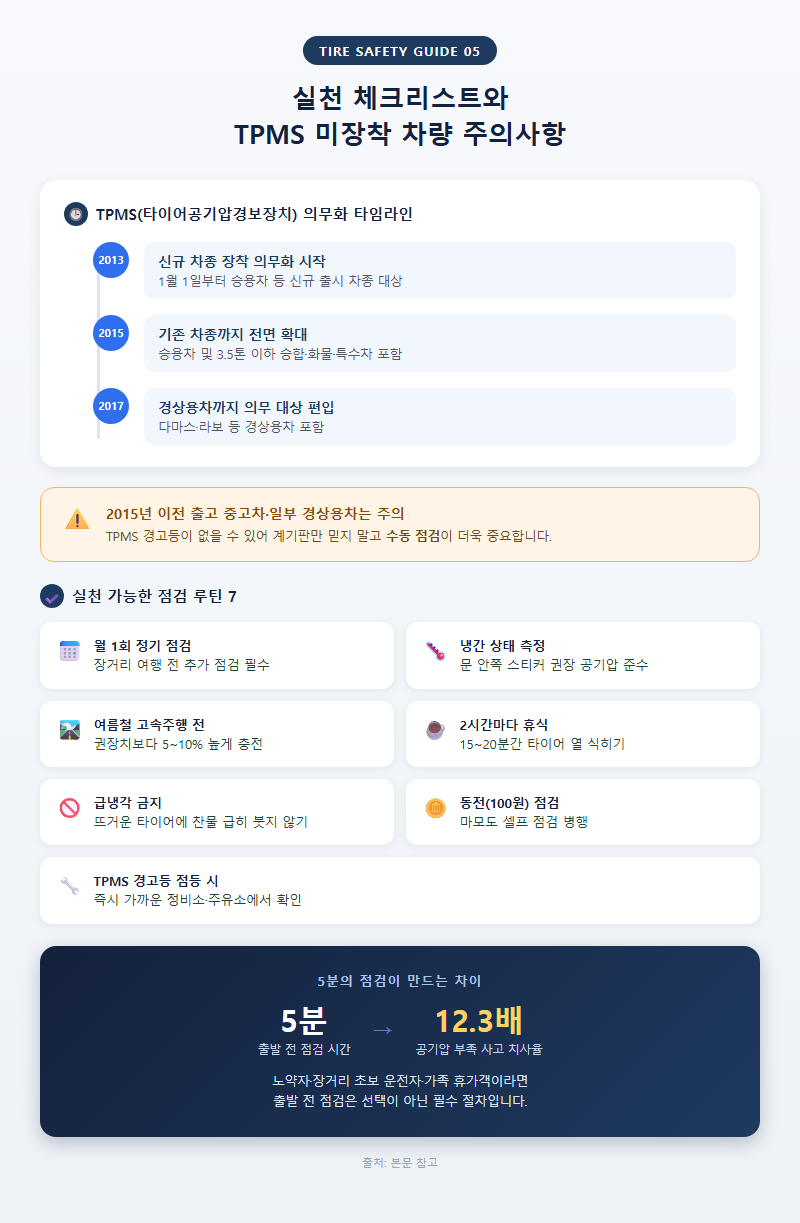 5. 실천 체크리스트와 TPMS 미장착 차량 주의사항