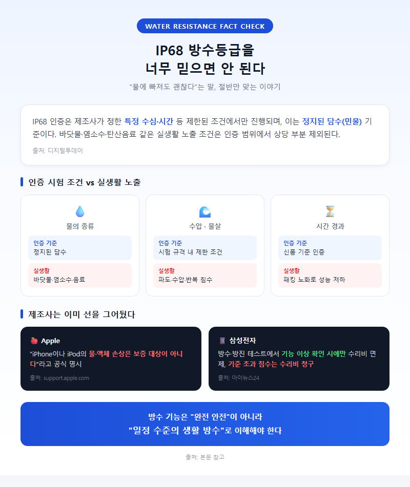 2. IP68 방수등급을 너무 믿으면 안 된다