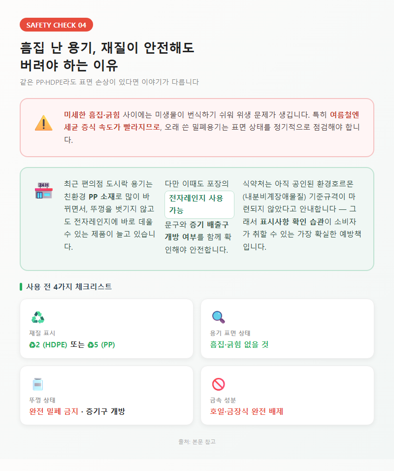 4. 흠집 난 용기는 재질이 안전해도 폐기해야 하는 이유