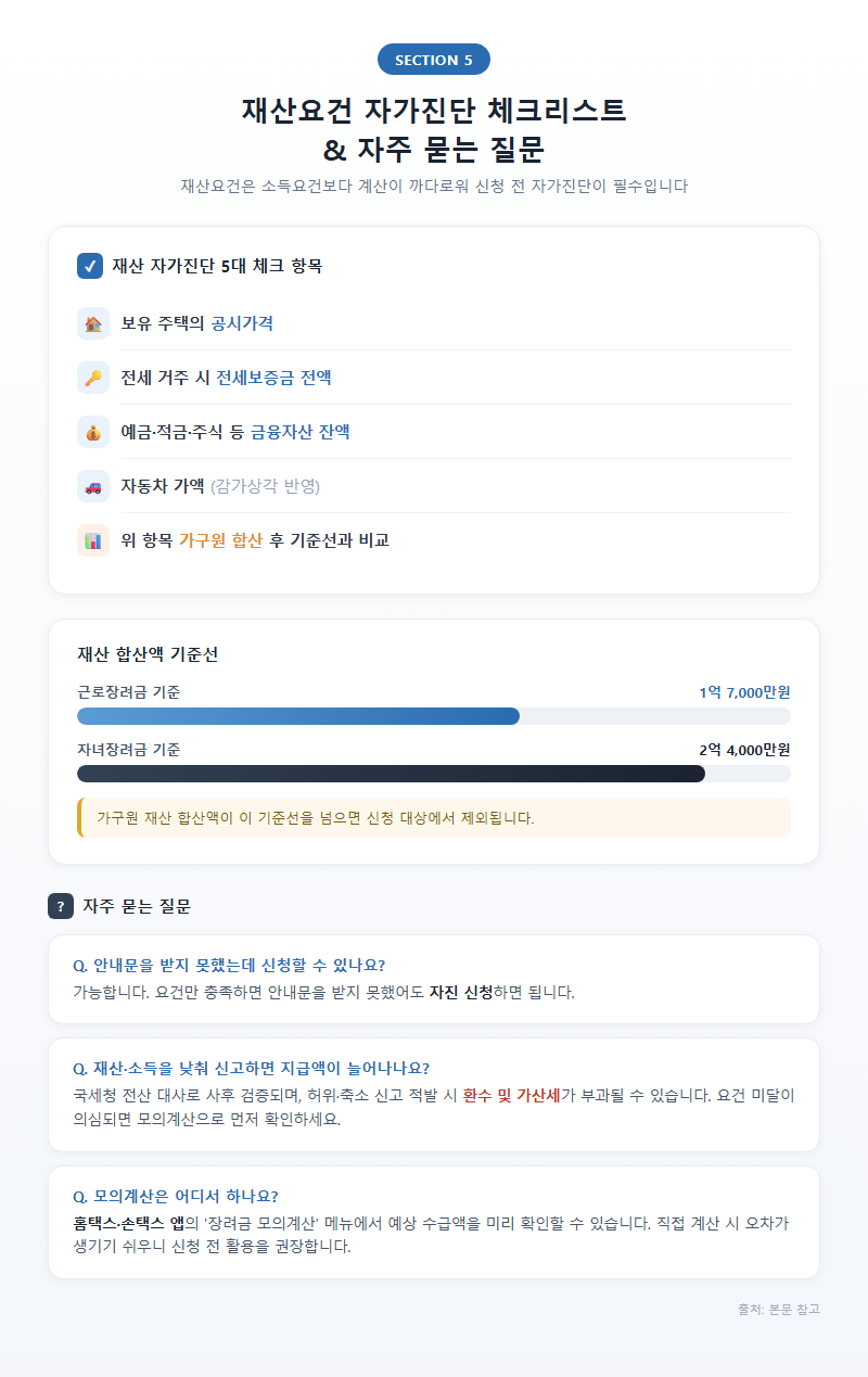 5. 재산요건 자가진단 체크리스트 및 자주 묻는 질문