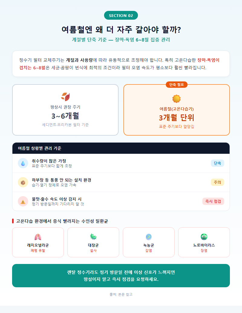 2. 여름철엔 왜 더 자주 갈아야 할까 — 계절별 단축 기준