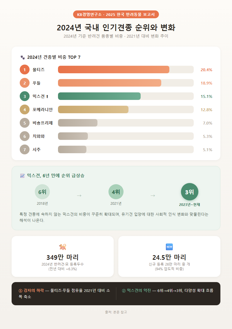 1. 2024년 국내 인기견종 순위와 변화 추이