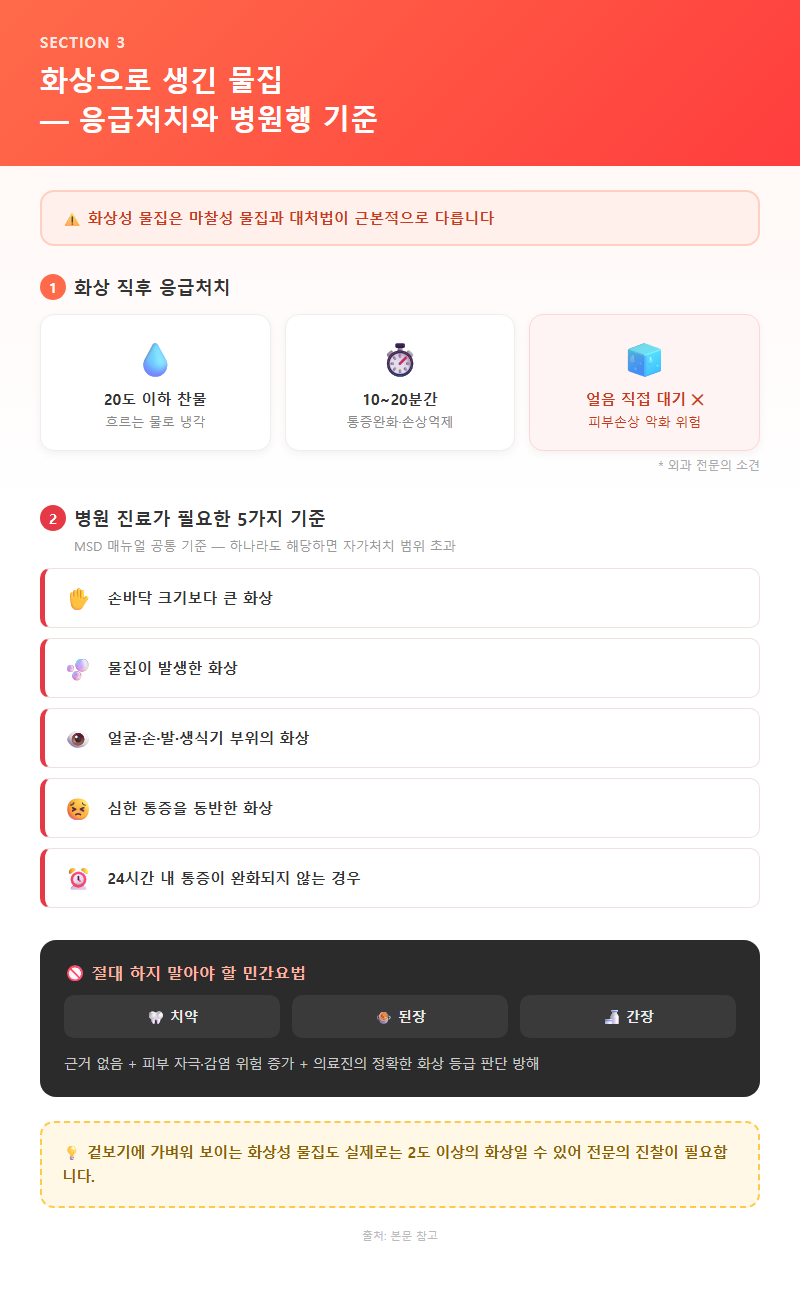 3. 화상으로 생긴 물집 — 응급처치와 병원행 기준
