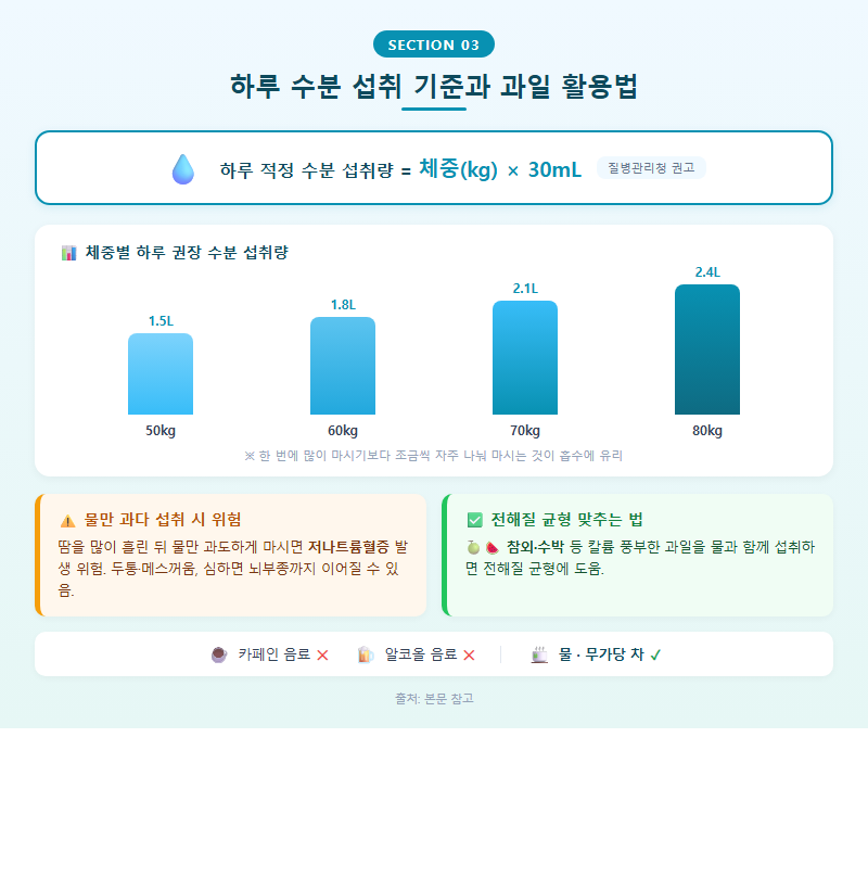 3. 하루 수분 섭취 기준과 과일 활용법
