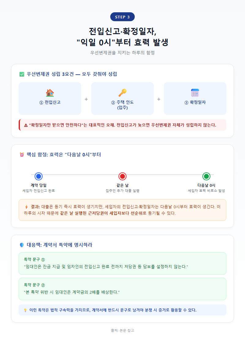3. 전입신고·확정일자, "익일 0시"부터 효력 발생