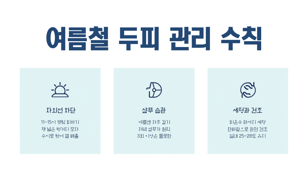 3. 여름철 두피 관리 실전 수칙 — 자외선·땀·피지 3대 리스크 차단
