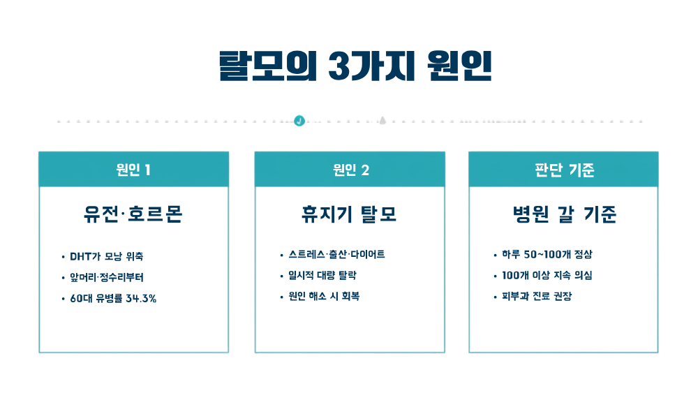 2. 머리카락이 빠지는 원인 — 유전·호르몬·생활습관의 3중 구조