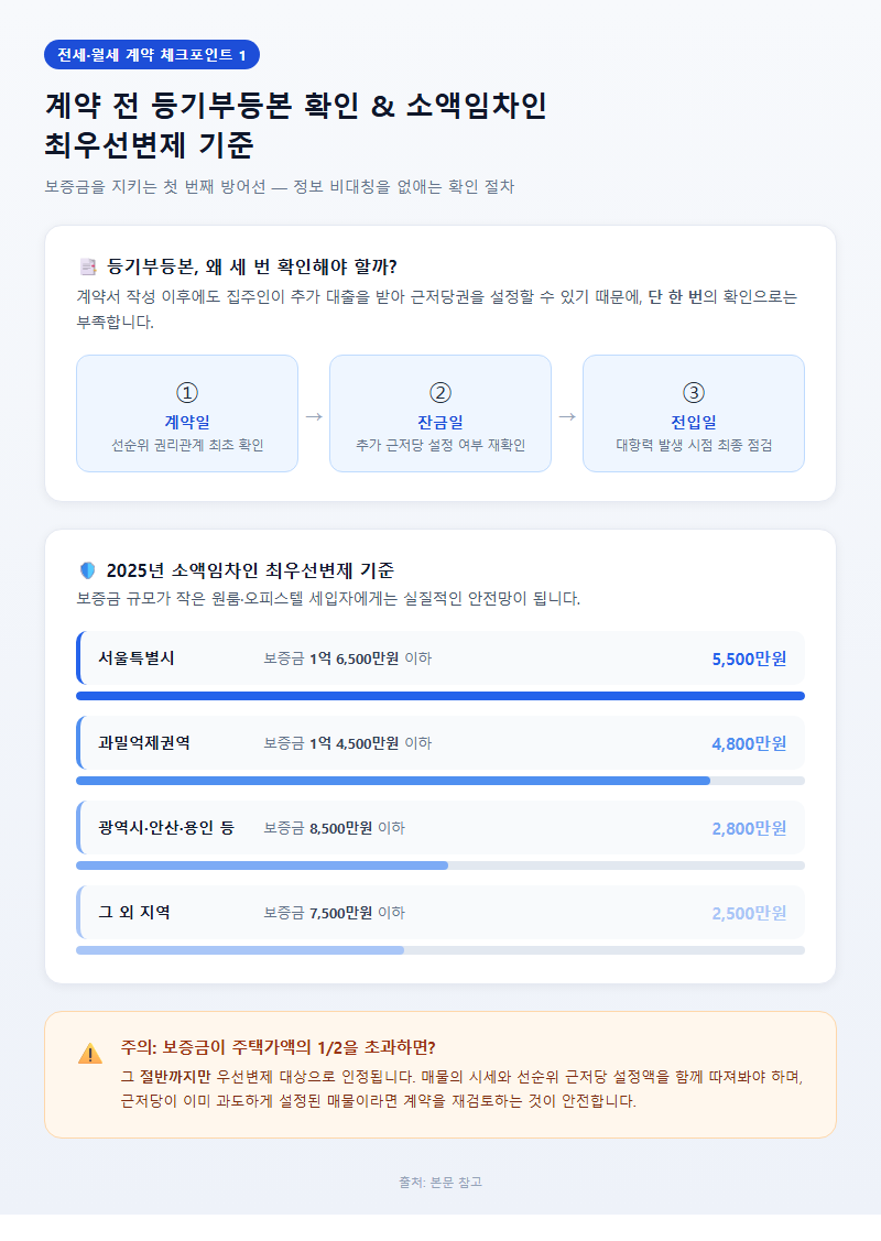 1. 계약 전 등기부등본 확인 및 소액임차인 최우선변제 기준