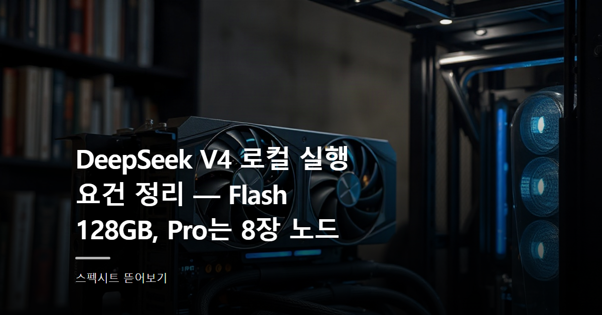 DeepSeek V4 로컬 실행 요건 정리 — Flash 128GB, Pro는 8장 노드