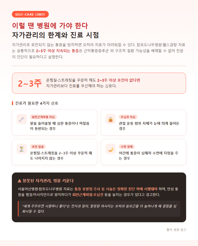 5. 이럴 땐 병원에 가야 한다 — 자가관리의 한계와 진료 시점