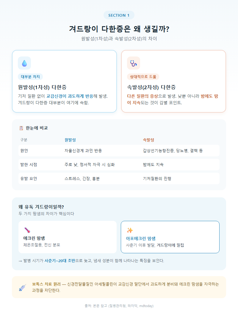 1. 겨드랑이 다한증은 왜 생길까 — 원발성과 속발성의 차이