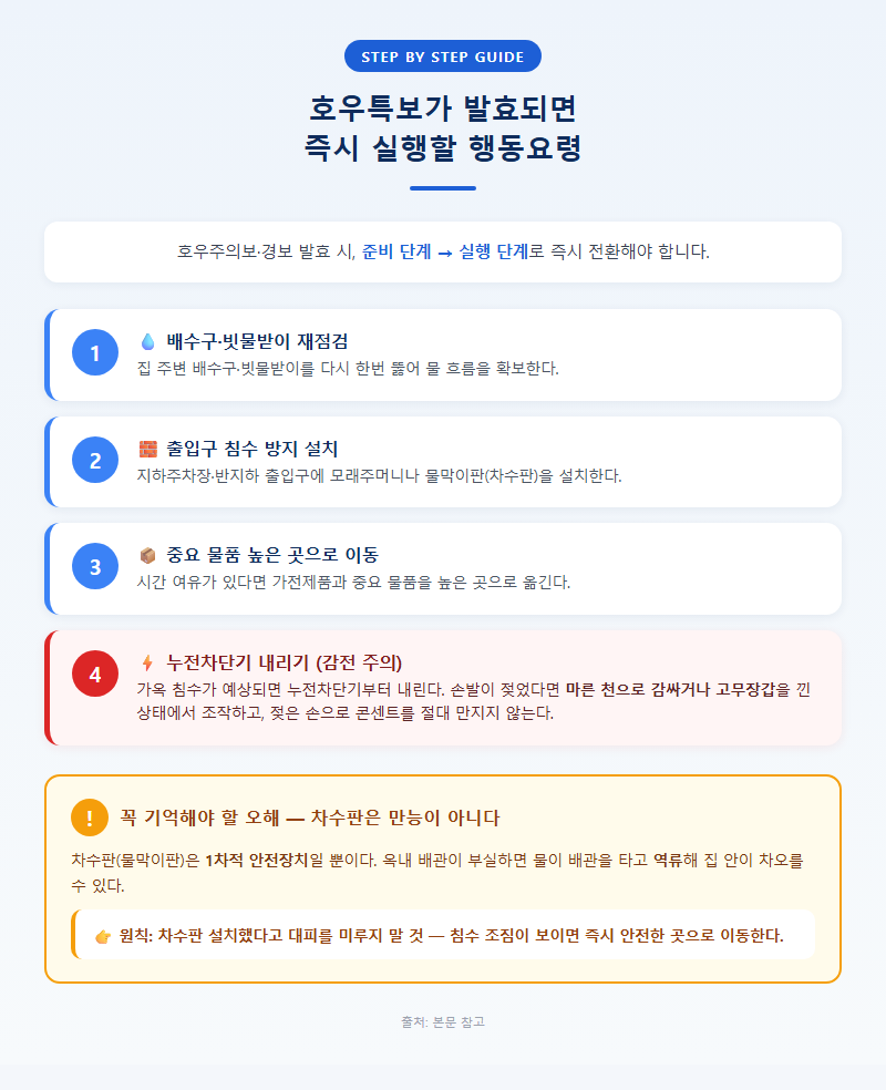 3. 호우특보가 발효되면 즉시 실행할 행동요령