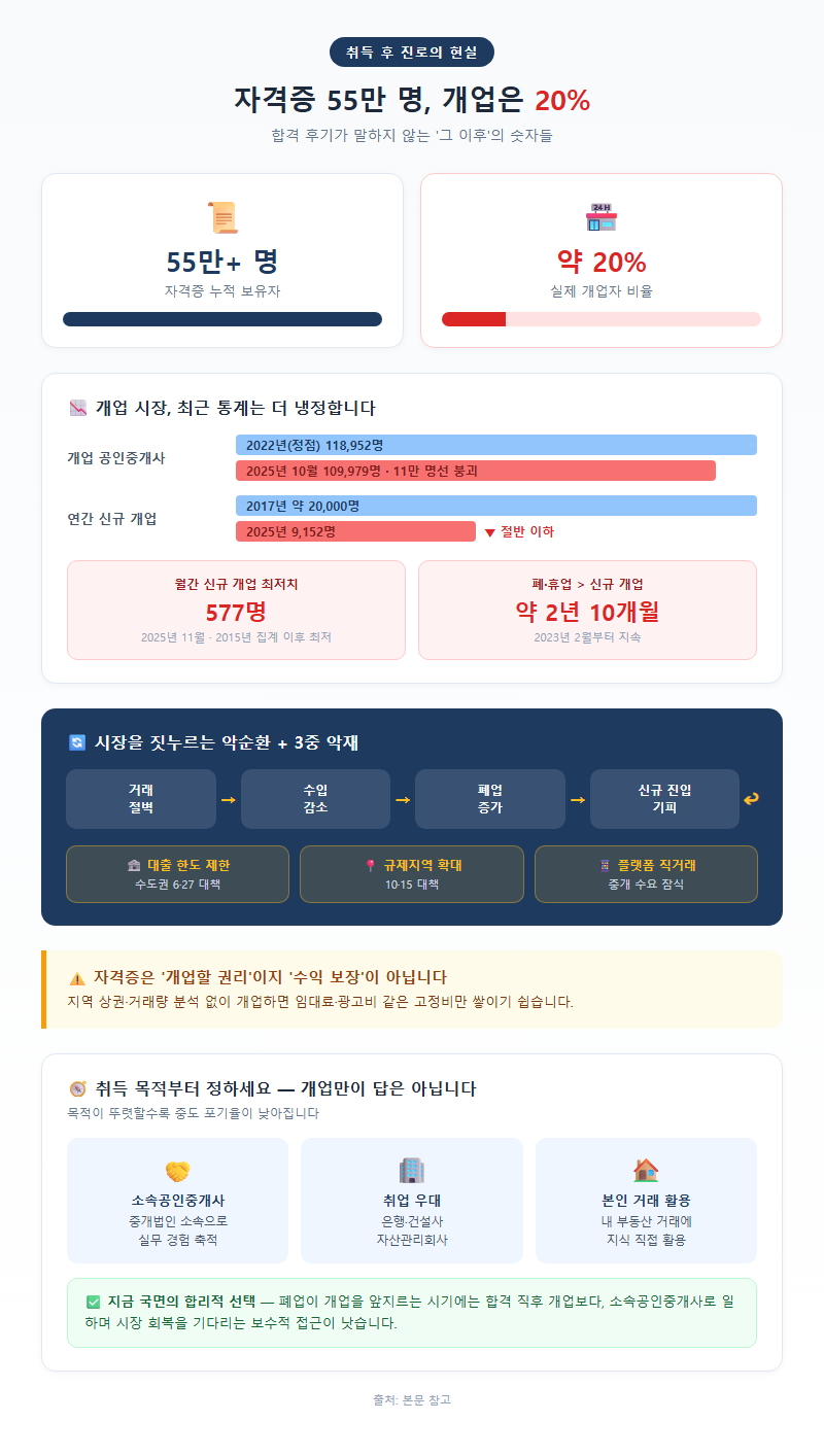4. 자격증 55만 명, 개업은 20% — 취득 후 진로의 현실