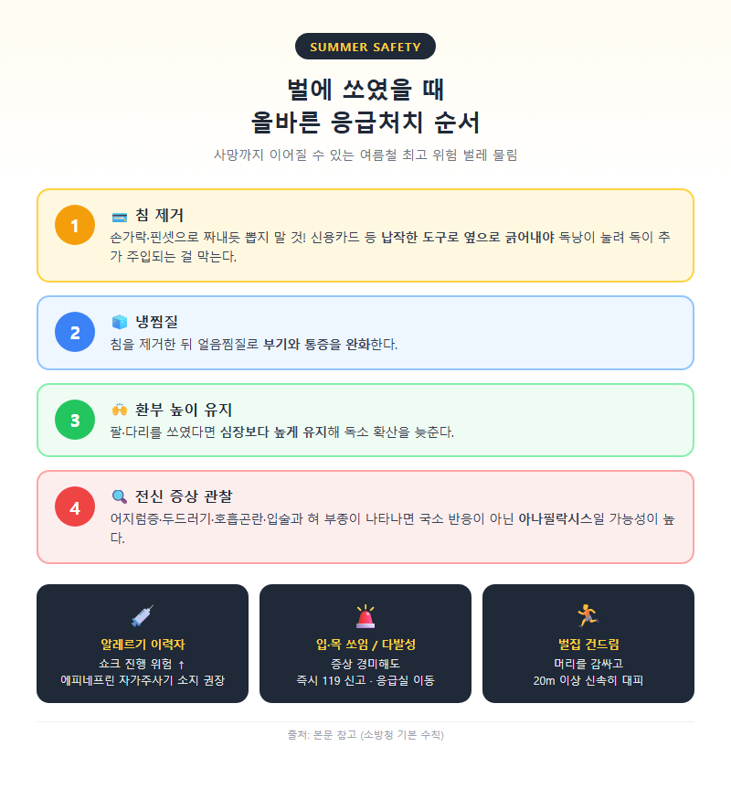 2. 벌에 쏘였을 때 올바른 응급처치 순서