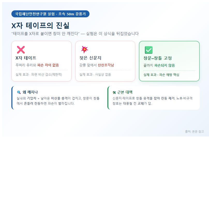 2. X자 테이프의 진실: 국립재난안전연구원 실험이 밝힌 것