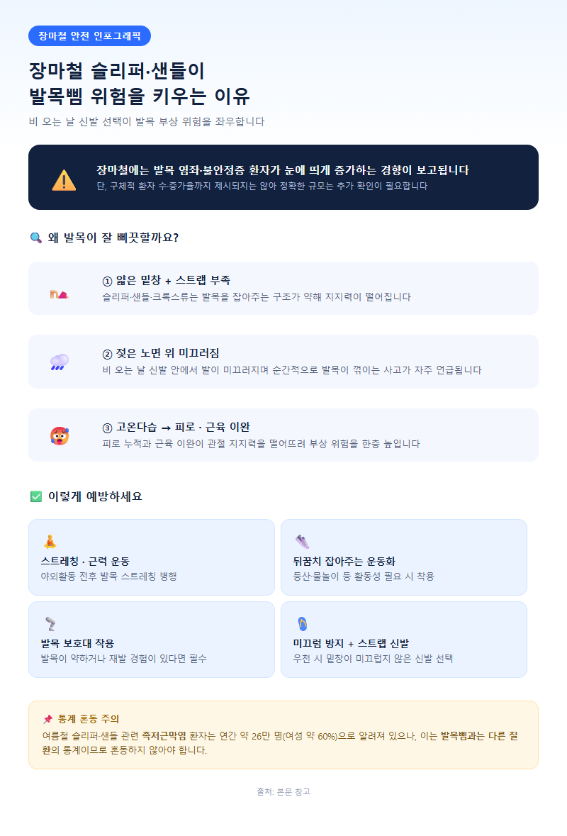 4. 장마철 슬리퍼·샌들이 발목삠 위험을 키우는 이유
