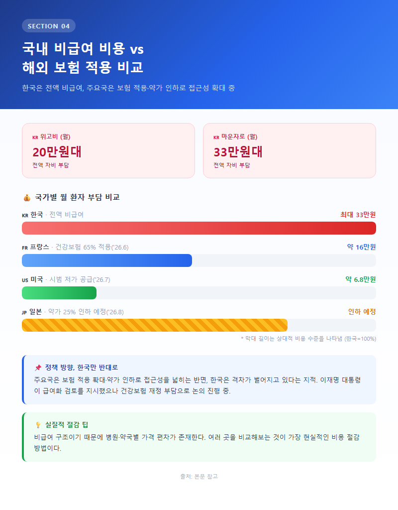 4. 국내 비급여 비용과 해외 보험 적용 비교