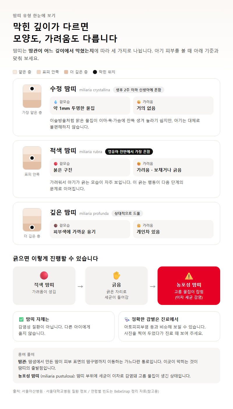 1. 땀띠 유형, 막힌 깊이에 따라 증상이 다릅니다