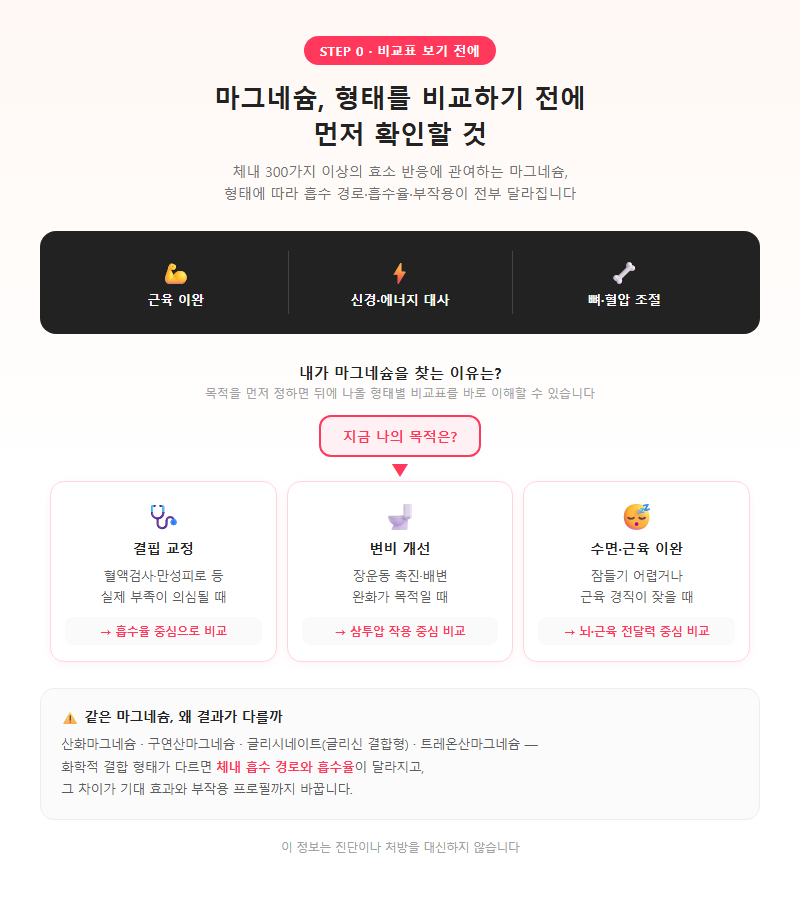 마그네슘 형태를 비교하기 전에 확인할 것