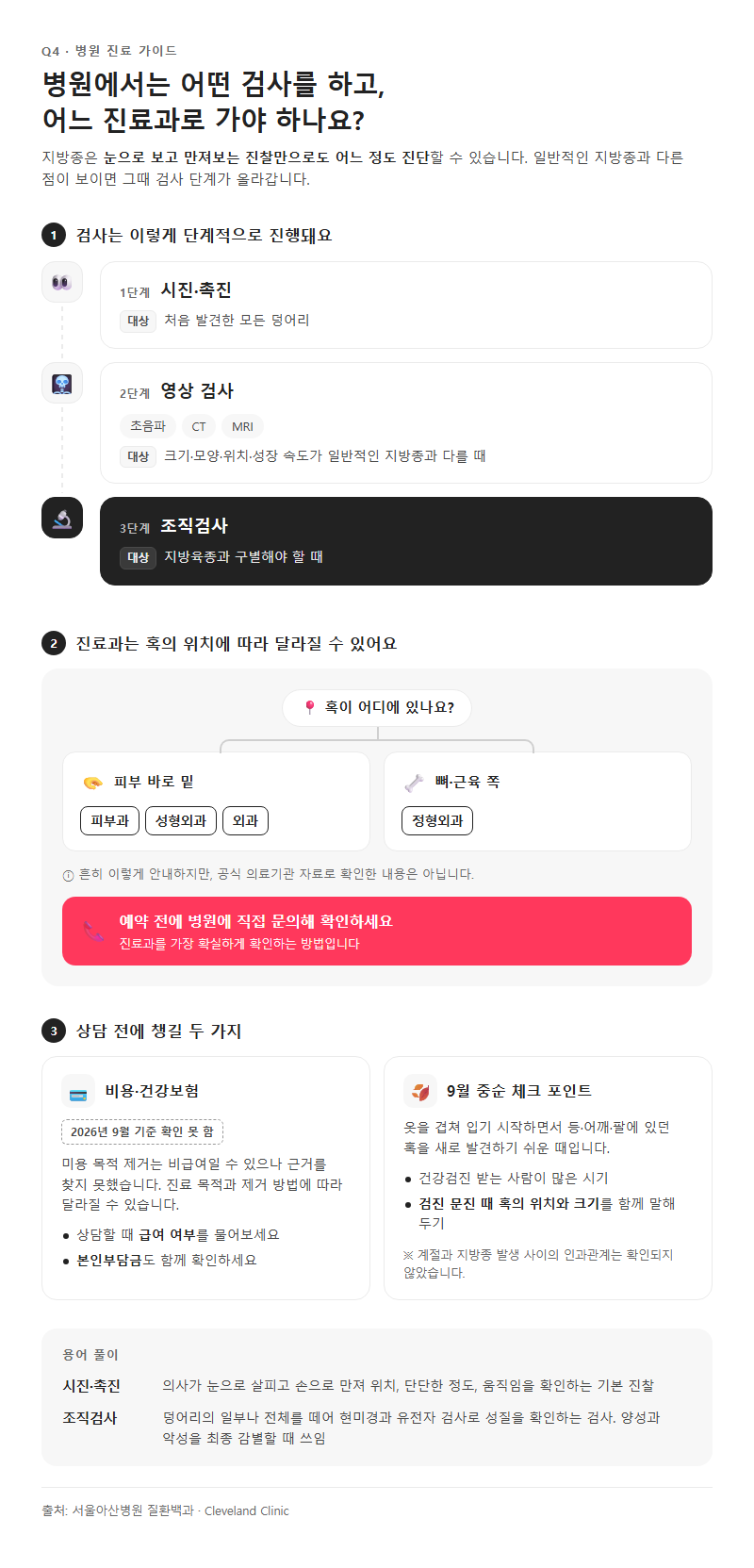 Q4. 병원에서는 어떤 검사를 하고, 어느 진료과로 가야 하나요?