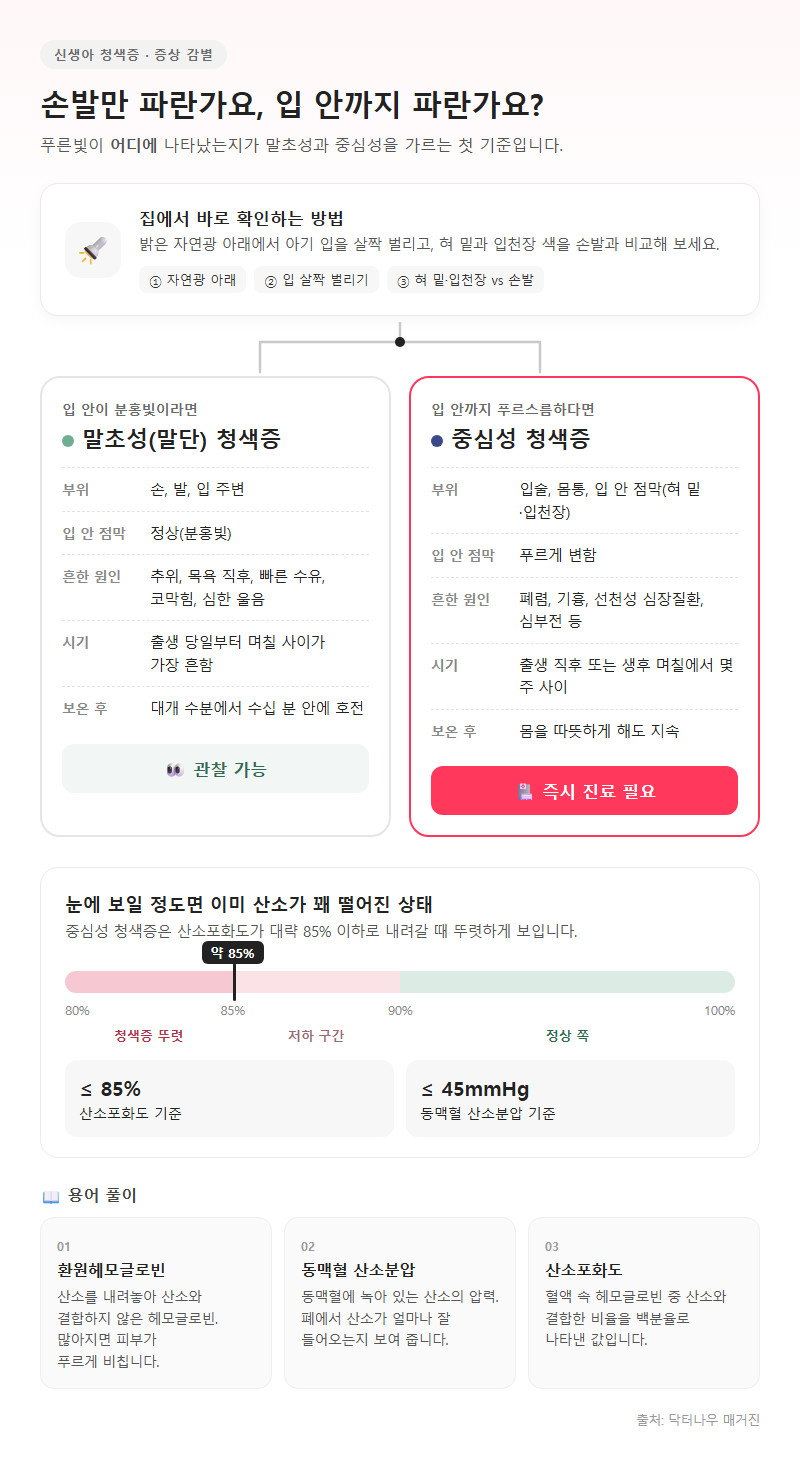 1. 신생아 청색증 증상, 손발만 파란가 입 안까지 파란가