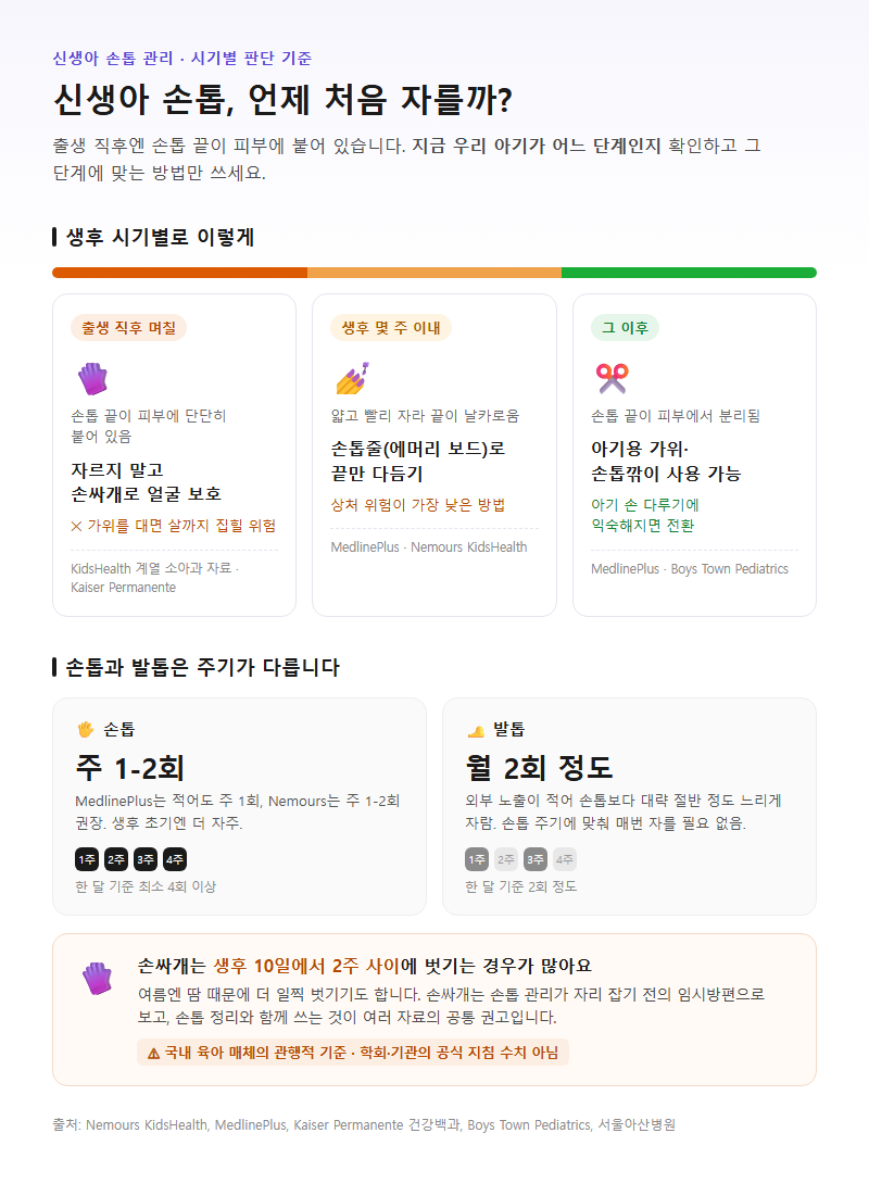 1. 신생아 손톱 언제 처음 자르나 — 생후 시기별 판단 기준