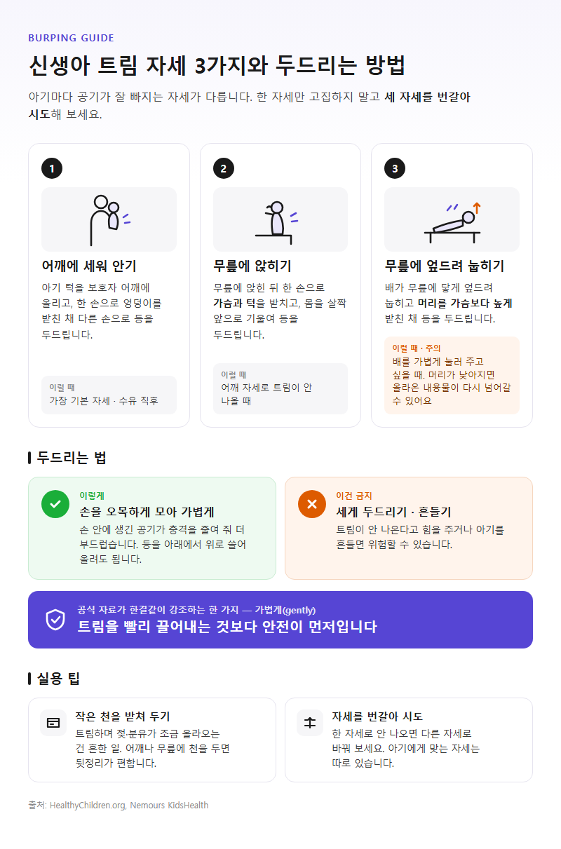 2. 신생아 트림 자세 3가지와 두드리는 방법