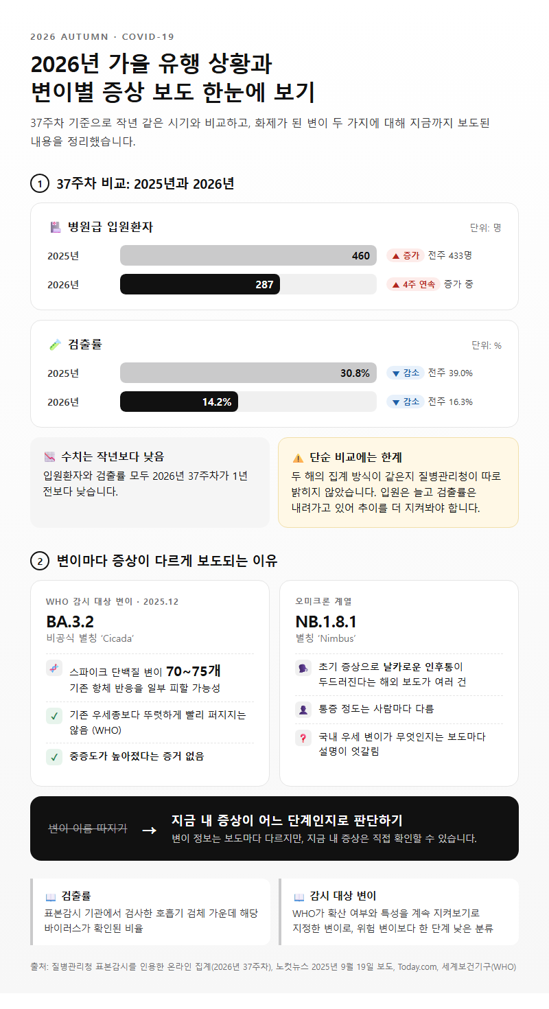 3. 2026년 가을 유행 상황과 변이별 증상 보도